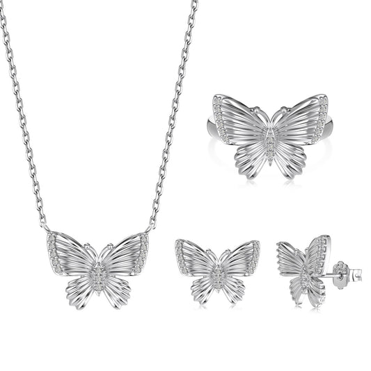 Silver Butterfly Jewelry Set