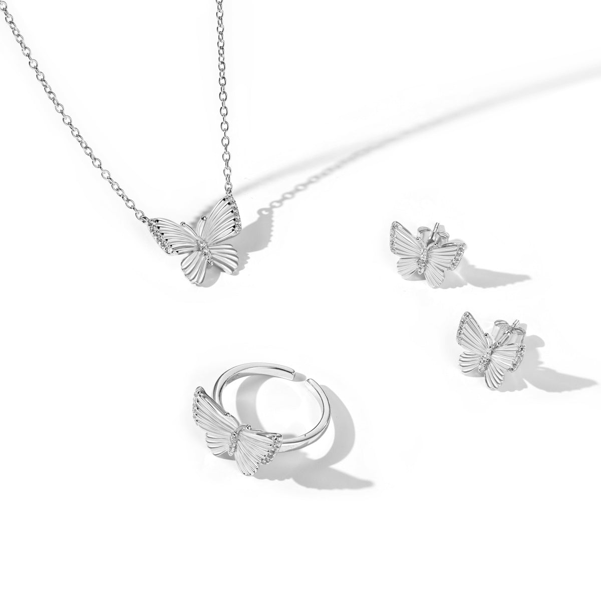 Silver Butterfly Jewelry Set