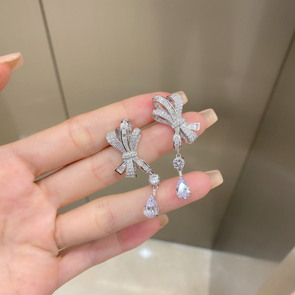 Crystal Bow Dangle Earrings